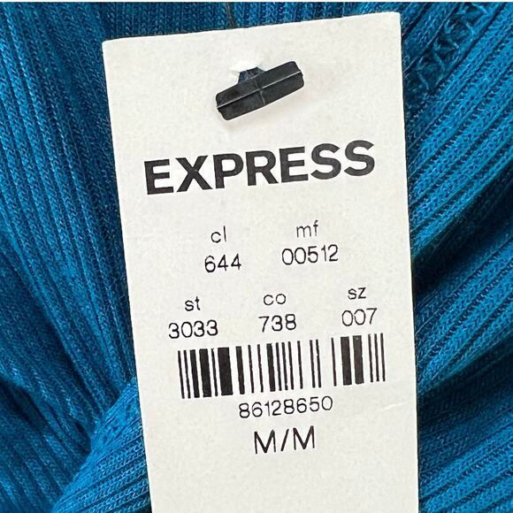 Express One Eleven Cami Tank Top Womens M Teal Blue Ribbed Twist Front Babydoll - Picture 11 of 15